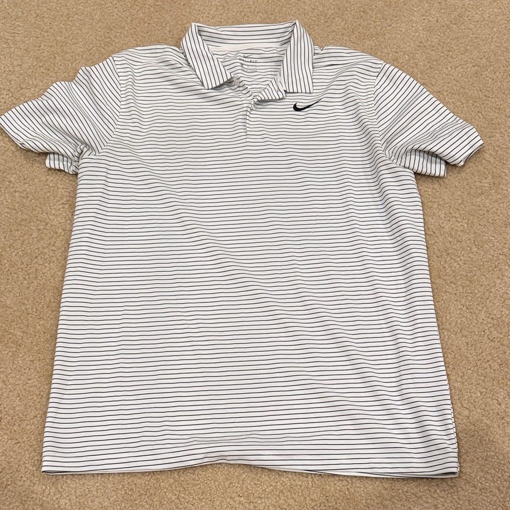 Nike Men’s White Polo with Thin Black Stripes
